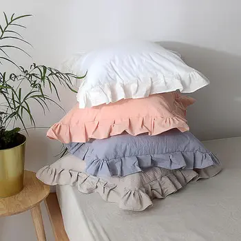 

European Pillow Cover Protector Bedding Cotton Solid Ruffle Pillow Cilected 1Pcs White Pillowcase Sham Princess Style