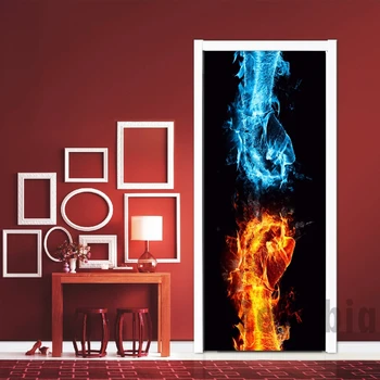 

Ice And Fire 3D Door Sticker Modular Printing PVC Waterproof Mural Wallpaper Self Adhesive Decal Door Decoration Home Design