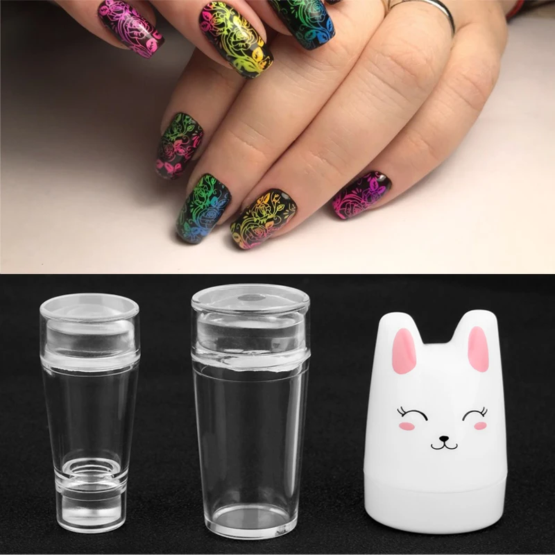 

Soft Transparent Silicone Nail Stamping Template Set 2.8cm Marshmallow Nail Art Stamper Scraper Stencil Tools Kit with Cap