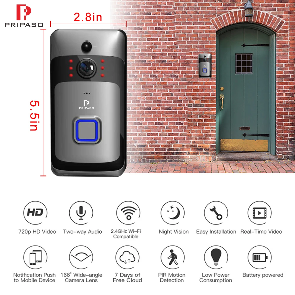 Pripaso дверной звонок, камера Smart ip видеосвязь WiFi видео 720P домашний ИК-сигнализация беспроводная камера безопасности ночного видения