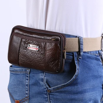 

Fashion Cowhide Leather Men Wallet Multi-Function Purse Belt Bag Solid Color Retro Card Clutch Holder Casual Male Phone Pouch
