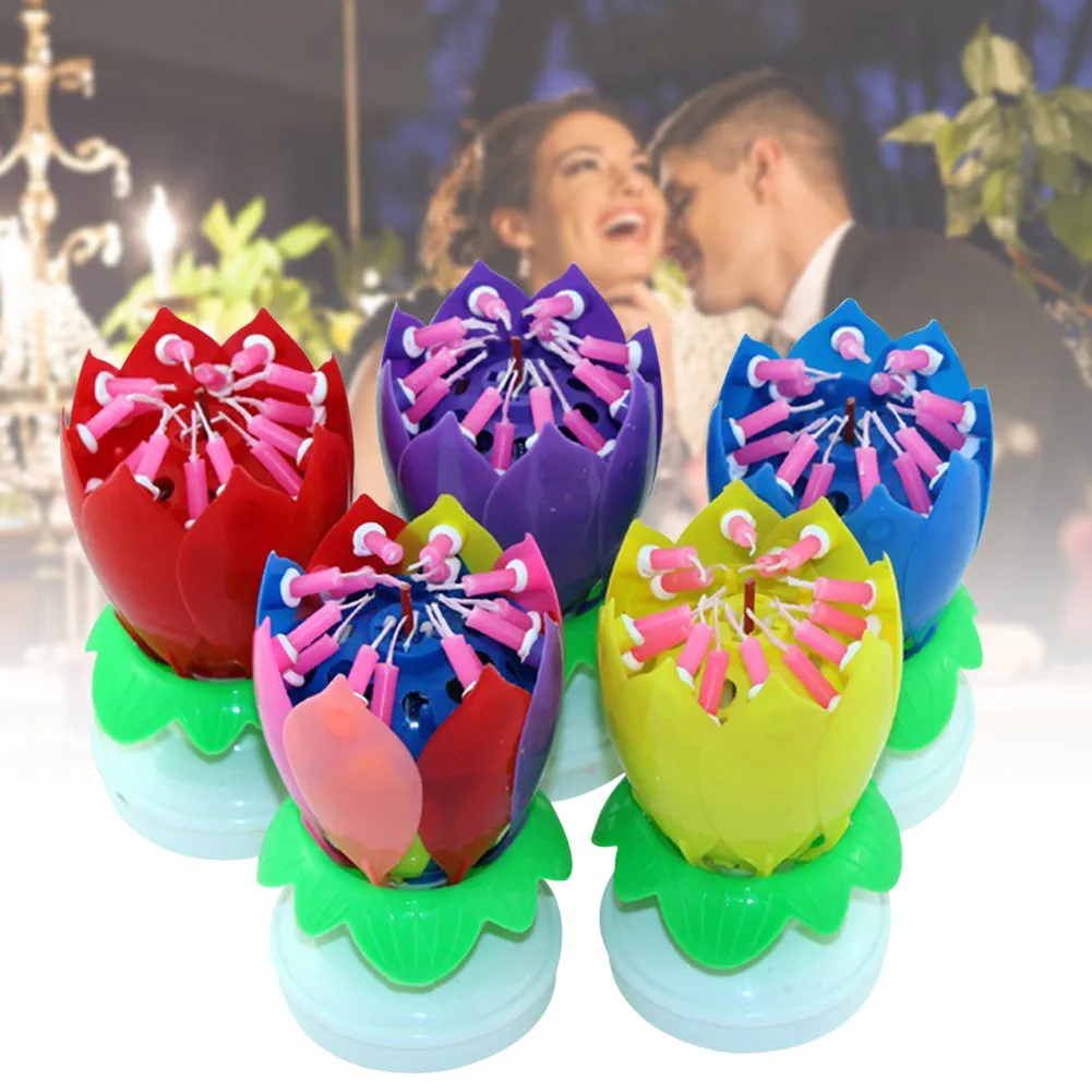 Electronic Upgrade Multicolor Rotating Lotus Cake Candle Music Birthday Wedding Candles TSL1 | Дом и сад
