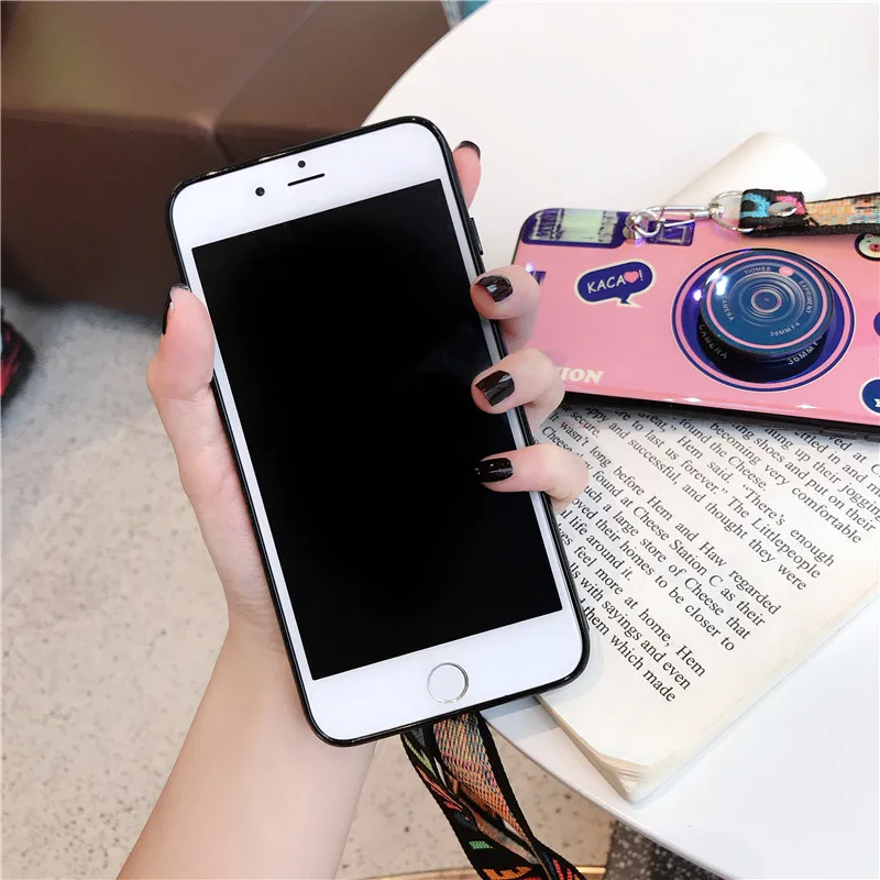 Мягкий чехол из ТПУ в стиле ретро для iPhone 5 6 6S 7 8 Plus SE 11 Pro X XR XS Max с ремешком на