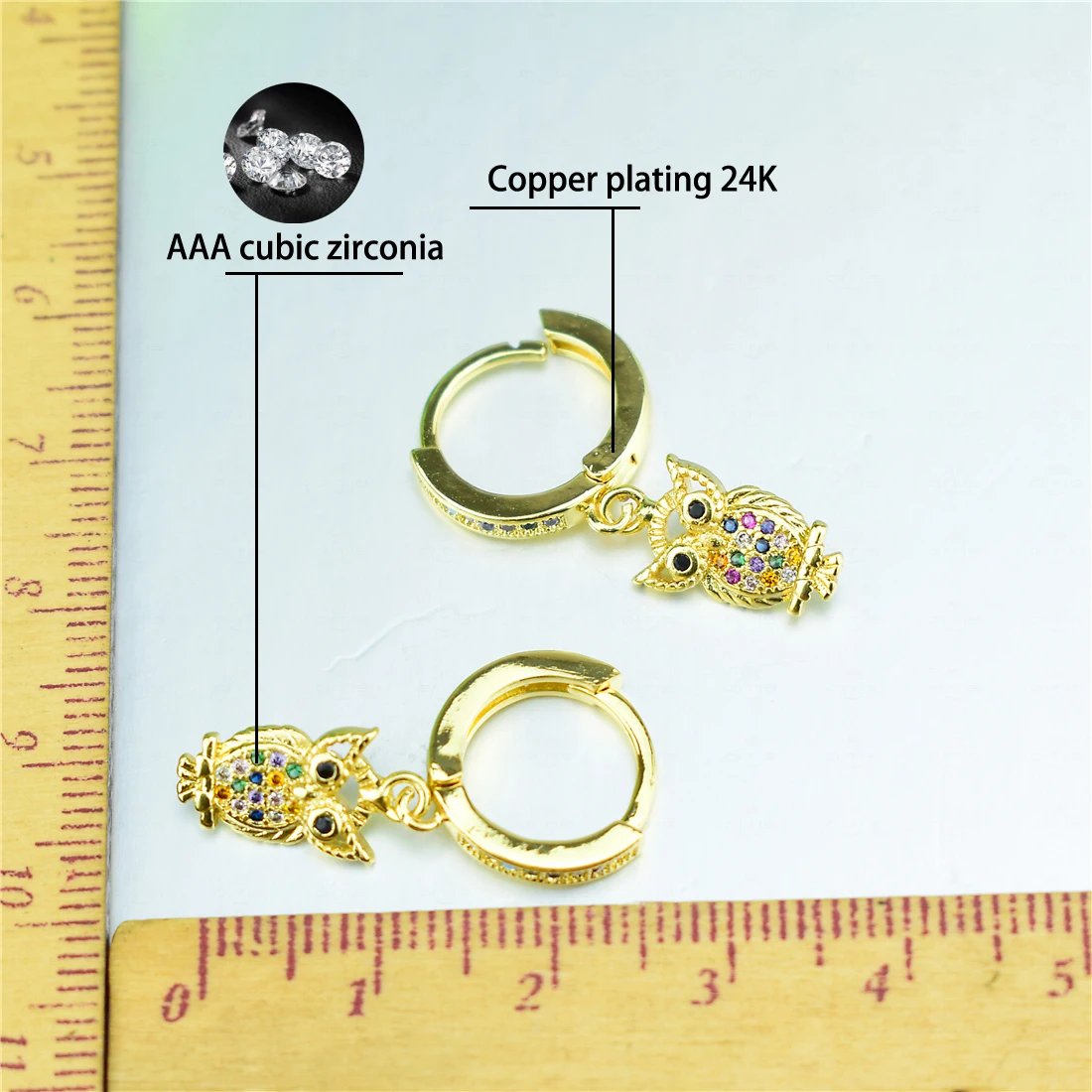 2020 Golden Exquisite Owl Zircon Earring for Women Rainbow AAA Zircon Crystal Drop Earring Daily Pendant Birthday Gift Present