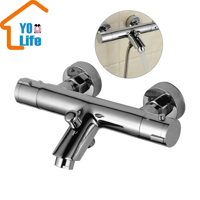 

AL-839B New Design Polished Chrome Solid Brass Bath Thermostatic Shower Faucet With Bend Angle With Battery Adjustable Switch