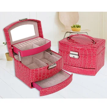 

Ship from Russia 3 Layers Jewelry Box With Drawers Necklace NEW Jewelry Case With Lock And Key Makeup Mirror PU Leather New A66