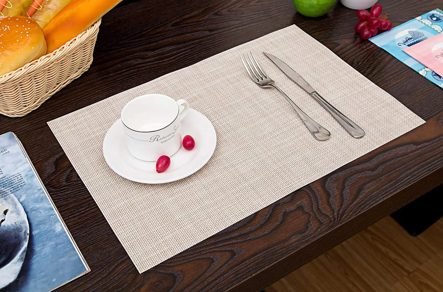 6pcs PVC Beige Placemat Easy to Clean Non Slip Wipeable Heat Resistant Farmhouse Modern Waterproof Coffee 1 6pcs PVC Beige Placemat Easy to Clean Non Slip Wipeable Heat Resistant Farmhouse Modern Waterproof Coffee 2