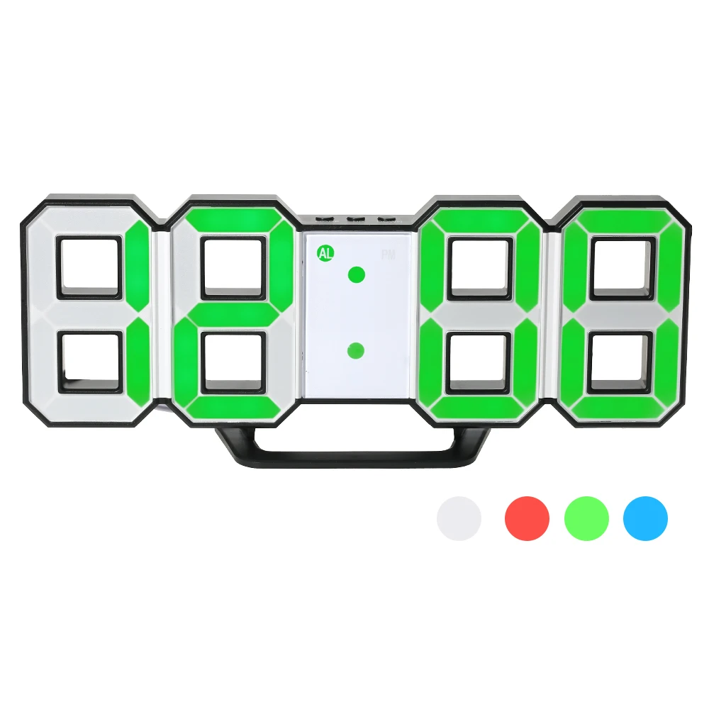 

8 colors Modern LED Digital Wall Clock 12H or 24H Time Display With Alarm and Snooze Function Table Clock Adjustable Luminance