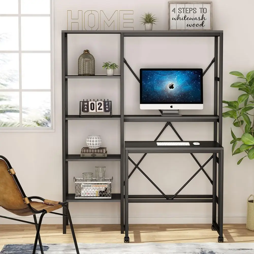 

Tribesigns Computer Desk with 5 Storage Shelves and Monitor Stand