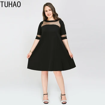 

TUHAO 2020 Summer Office Dress Women Elegant PLUS SIZE 7xl 6xl 5xl Black Wear To Work Ladies Dresses for Mother Mom WM75