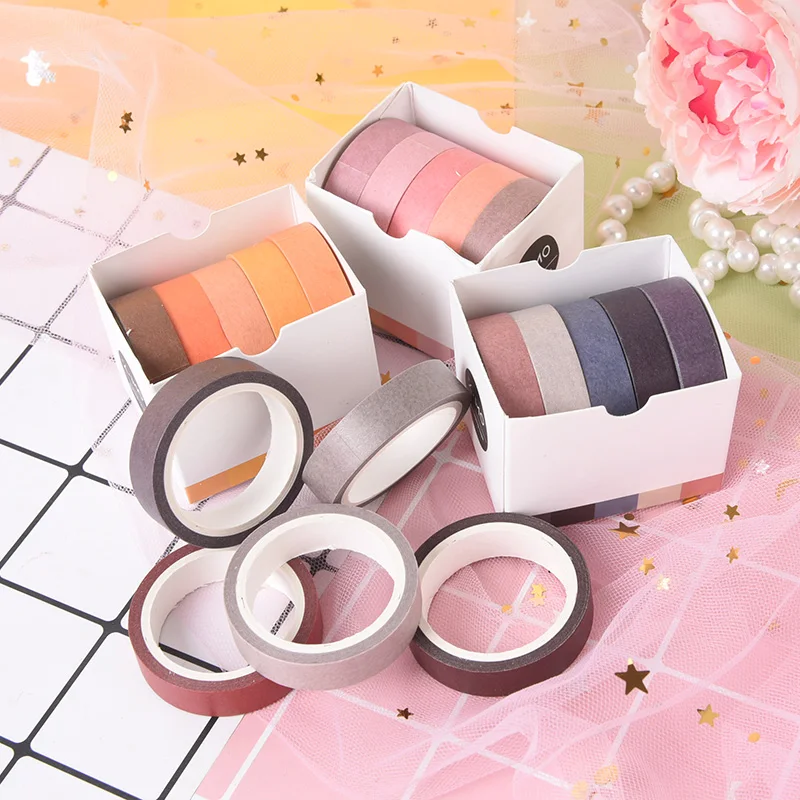 4 rolls/set 10mm X 5m Scrapbook Tape DIY Craft Decorative Masking Solid Washi Paper Adhesive Office Stationery | Канцтовары для