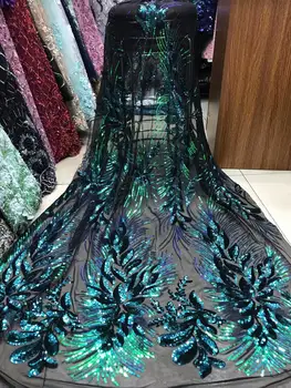 

Free shipping (5yards/pc) graceful African net lace fabric green 3 d flowers French lace fabric with sequins for party dress