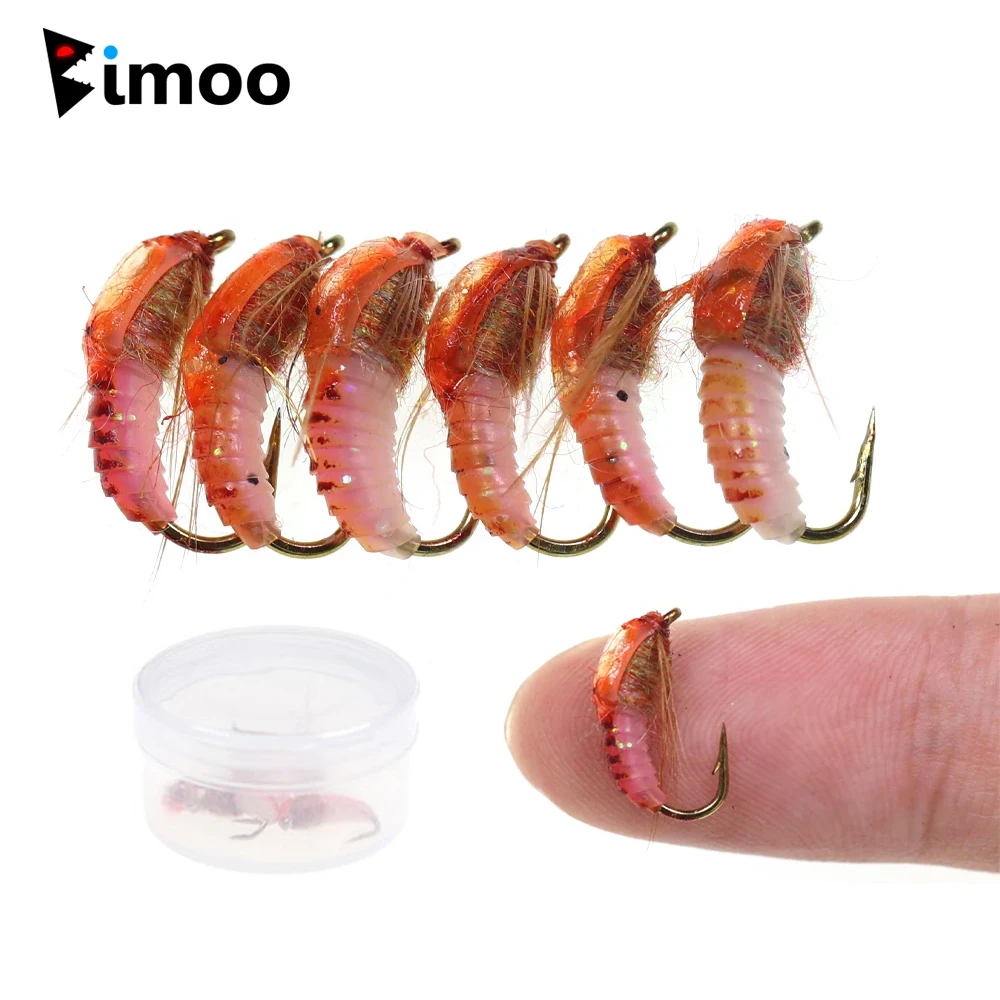 

Bimoo 6PCS #12 #14 Classic Nymph Scud Fly Bug Worm for Trout Fishing Flies Nymphs Insect Bait Lure Brown Color