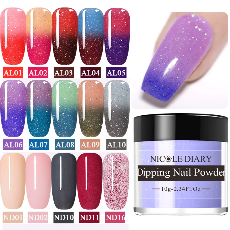 

NICOLE DIARY 10ml Thermal Dipping Nail Powder Glitter Color Change Glitter Dip Nail Powder Sparkling Chrome Dust Nail Art Decor