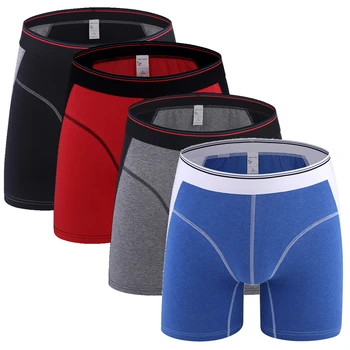 

4pcs/Set Comfortable Mens Underwear Boxers Cotton Mid-Waist Long Leg Panties High Elastic Fitness Patchwork Soft Boxers