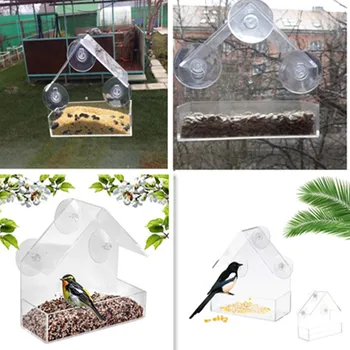 

Practical Bird Feeder Acrylic Transparent Window Viewing Bird Feeders Tray Birdhouse Suction Cup Tools Mount House Type Feeder