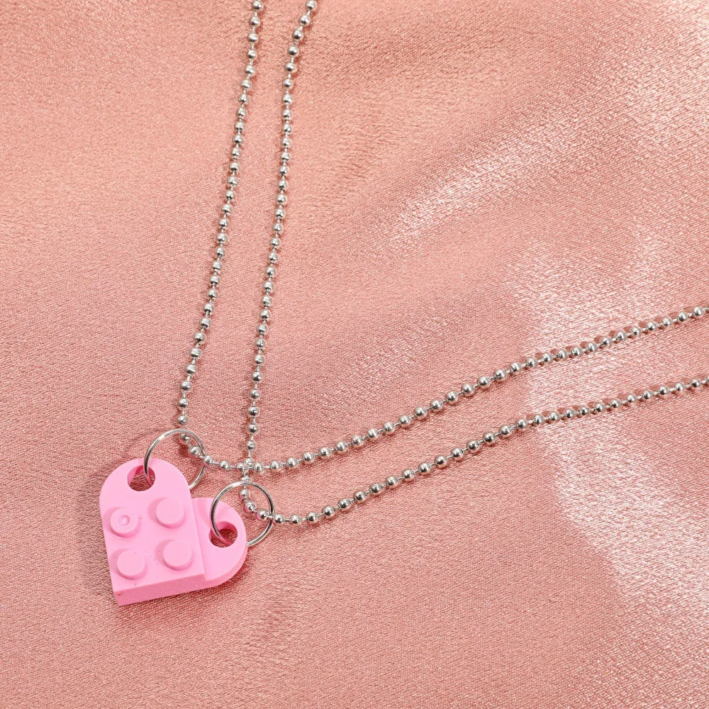 2pcs Cute Brick Heart Pendant Necklace 