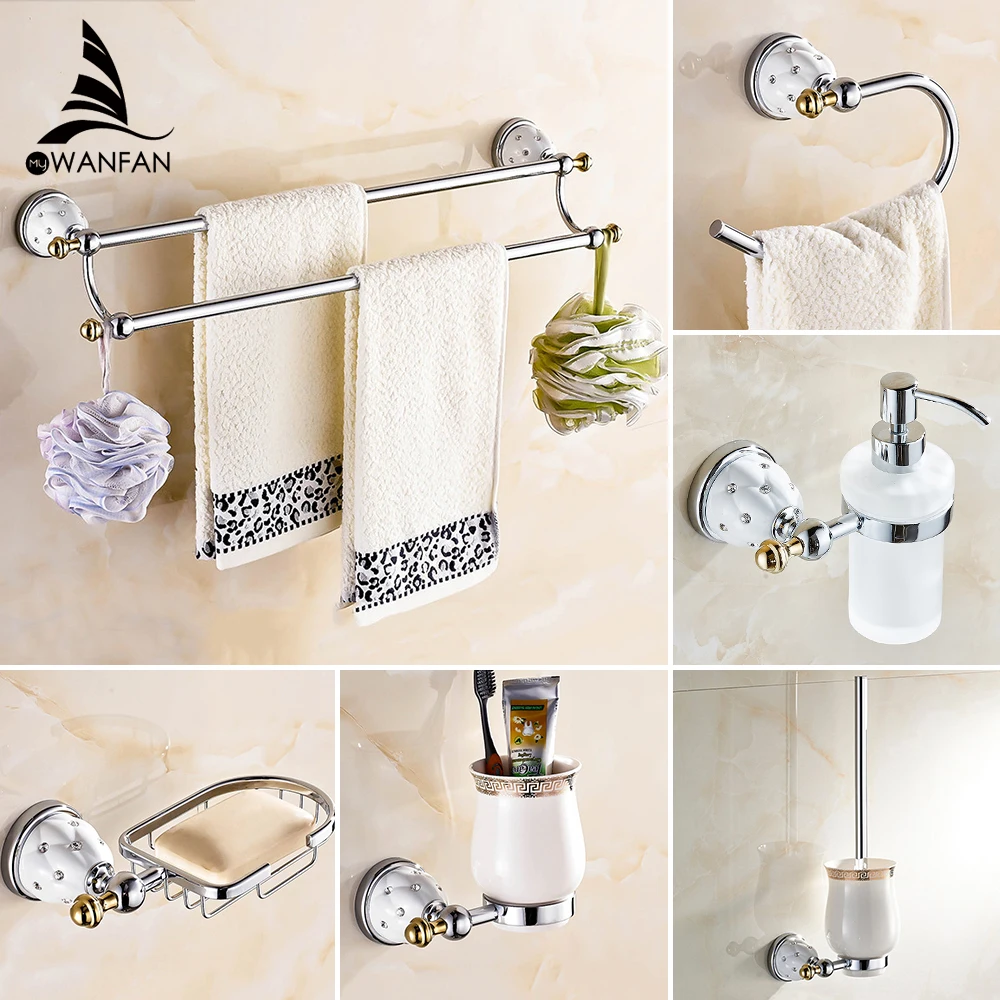 Bathroom Accessories Bath Hardware Set Golden Color Toilet Paper Holder Towel Rack Tissue Cup Robe Hook 5100L | Обустройство дома