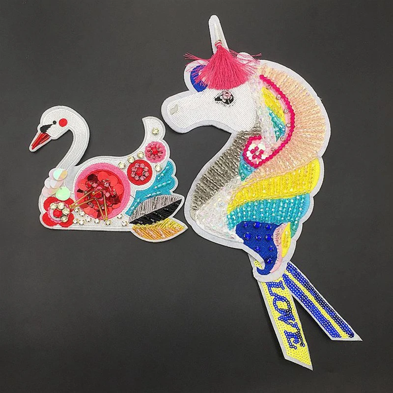 Flower Swan Handmade Sequin Rhinestone Patch Crystal Unicorn Applique Badge Garment Craft DIY Apparel Sewing Accessory | Дом и сад