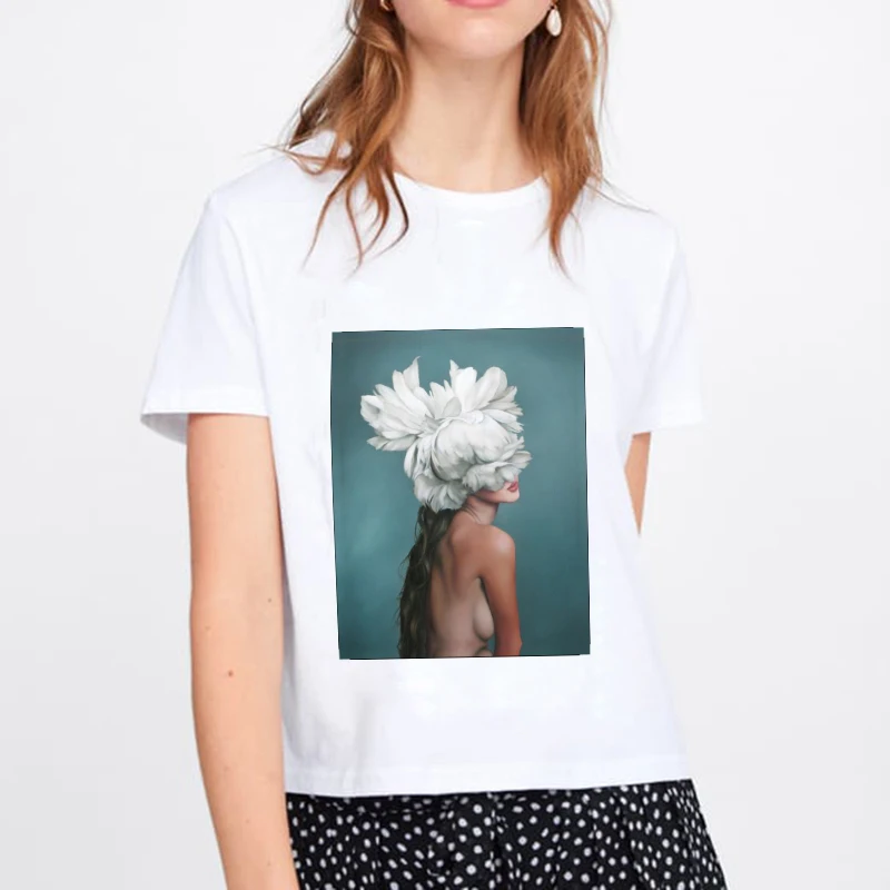 Plus Size Vogue Women Print Casual T-shirt Lady Flowers Feather Short Sleeve O-neck Tops Tees Camisetas Mujer Kawaii Tshirt