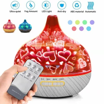 

400ml Remote Control Aromatherapy Diffuser Air Humidifier 3D Glass Wood Ultrasonic LED Timer Essential Oil Mist Aroma Diffuser
