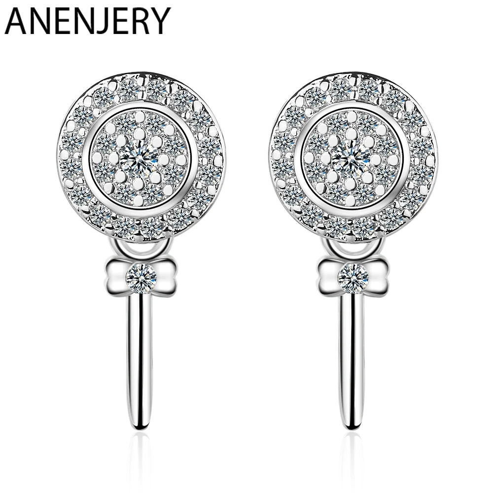 ANENJERY мини сладкий 925 пробы серебро микро циркон серьги в виде леденцов для женщин подарок S-E913