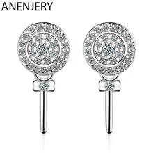 ANENJERY мини сладкий 925 пробы серебро микро циркон серьги в виде леденцов для женщин подарок S-E913