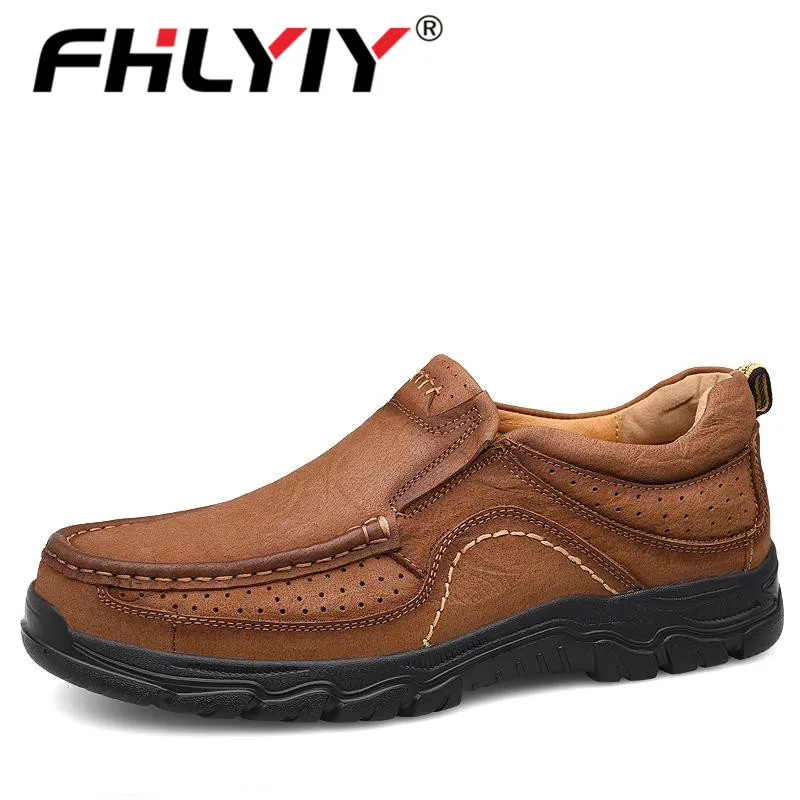 Light Brown slip-on Fhlyiy/Новинка; брендовая мужская обувь; натуральная кожа; повседневная обувь; высокое качество; Рабочая обувь; летние туфли типа мокасин из телячьей кожи; кроссовки; размер 47 - Цвет: Light Brown slip-on
