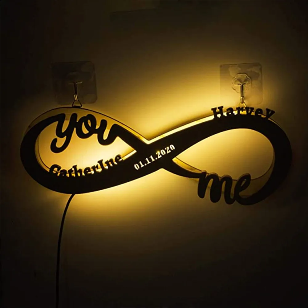 wall light with switch Personalized Infinity I Love You USB LED Night Light Custom Couple Name and Date Wooden Wall Lamp for Home Bedroom Wedding Decor led wall lamp