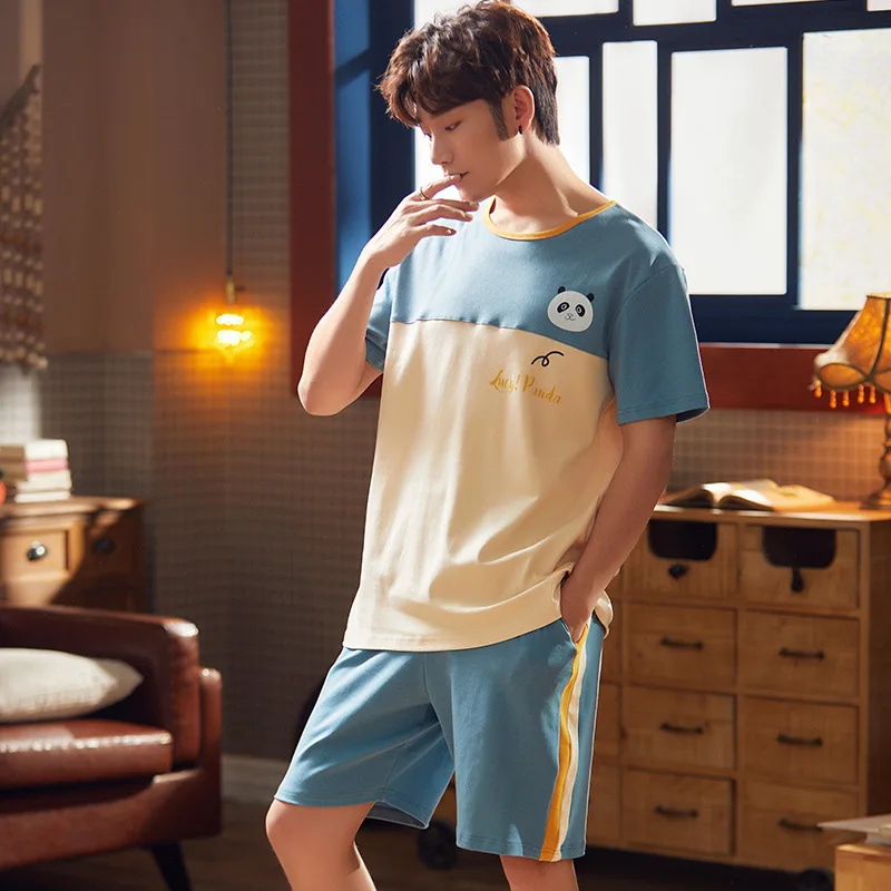 

Spring And Autumn Men's 6535 Cotton Short Sleeve Shorts Korean-style Men Summer Young And Middle-aged Thin Japanese Korean Homew