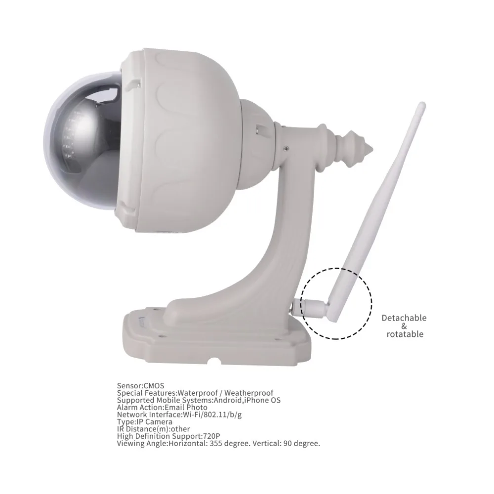 WiFi 1MP HD 720P прочная IP камера P2P Plug and Play открытый купол PTZ беспроводная камера безопасности с панорамированием/наклоном IR Cut