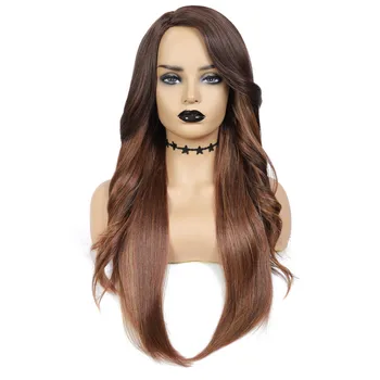 

Brown Nature Synthetic Wigs SOKU Bohemian Long Straight Wigs Big Wave On The Front Side With Bangs hair Wigs For Black Women