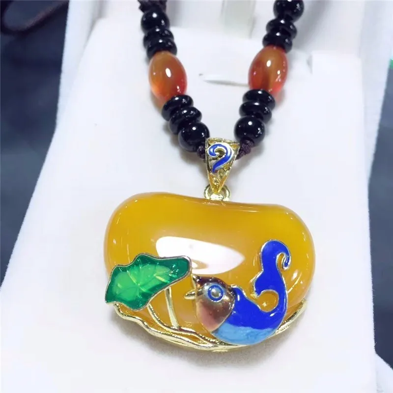 LETSFUN Fine Jewelry 925 Серебряный инкрустированный натуральный халцедон перегородчатая подвеска в виде золотой рыбки ожерелье свитер цепь Подарки