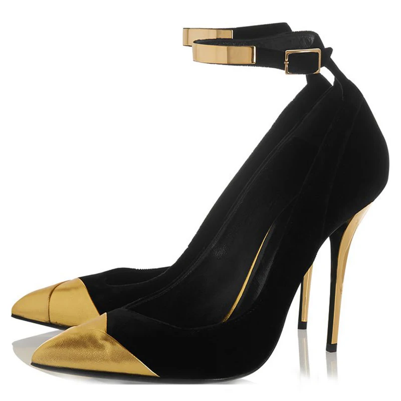 black_and_gold_metallic_and_suede_ankle_strap_pumps