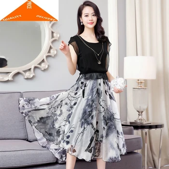 

Silk Long Real Women Slim Print Summer Dress Party Maxi Vestidos Ladies Elegant Clothes Plus Size Vestido LWL9607