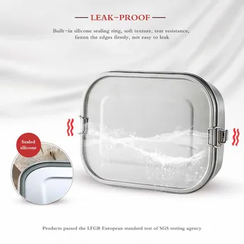 

Stainless Steel Bento Lunch Box Food Containers with 3 Compartments Square Portable Picnic Container 800/1200/1400ml