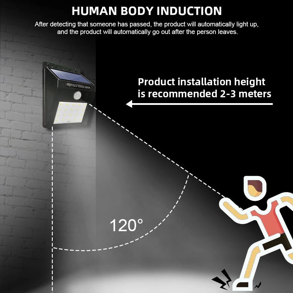 20 светодиодный s настенные лампы на солнечных батареях Светодиодный светильник для крыльца PIR датчик движения IP65 Открытый Путь Сад Авто Вкл/Выкл охранная лампа