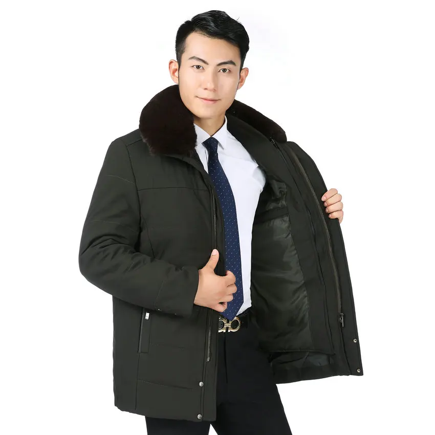 Зимняя мужская теплая пуховая Базовая куртка, черный армейский зеленый меховой воротник, стеганая подкладка, съемная пуховая парка, пальто, мужское плотное пальто
