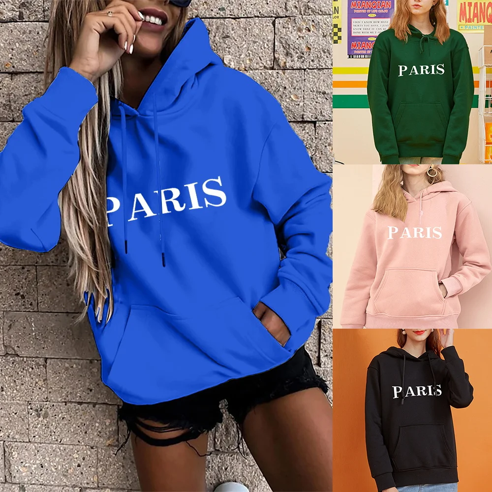 Hoodie Ladies Fashion Long Sleeve Girl Oversized Pocket Loose Hooded Pullover Text Printing Casual Base Sports Pullover