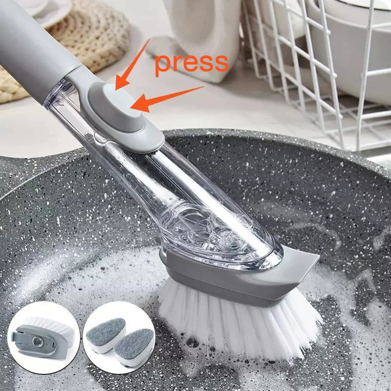 2 In1 Long Handle Kitchen Cleaning Brush with Removable Sponge Dispenser Sink Scrubber Dish Washing Tool | Дом и сад