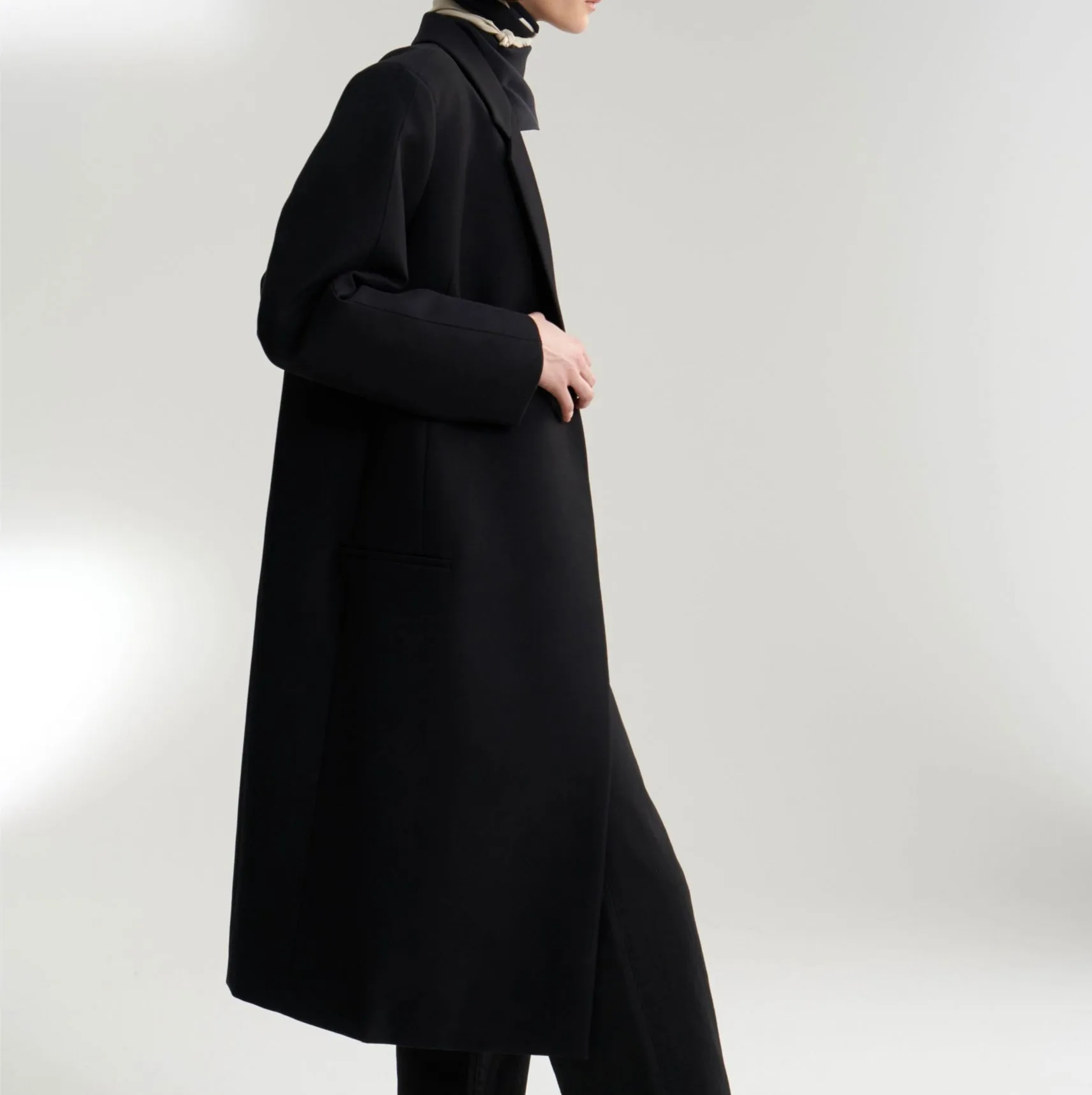 Women Jacket New Women's Black Cotton Blend Medium Long Casual Coat