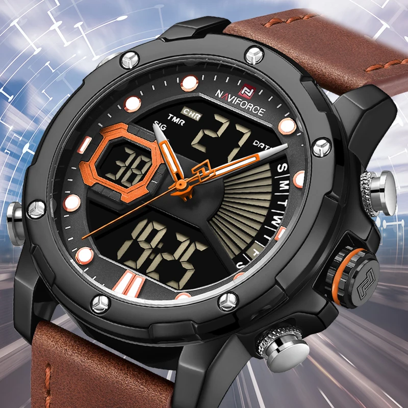 Новинка NAVIFORCE мужские военные модные часы кожаные водонепроницаемые кварцевые