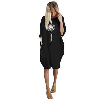 

Plus Size dress Women Casual Loose Tops Printting Sundress Autumn Winter Ladies O Neck Baggy Long Pocket Pullover Dresses 10.14