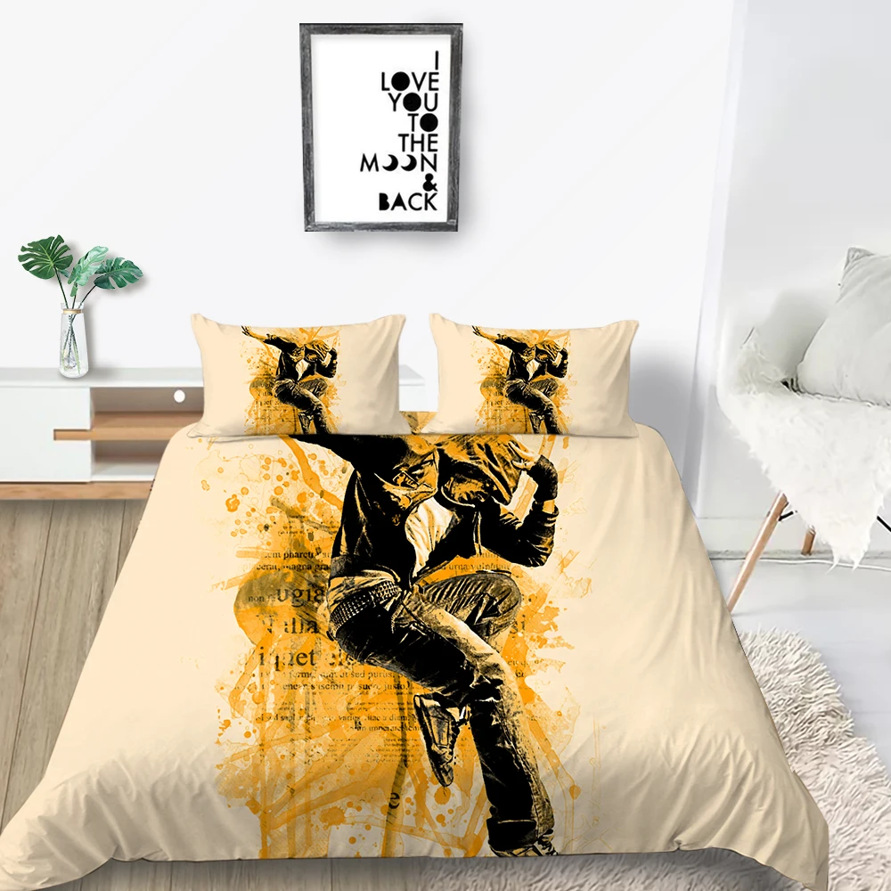 Hip Hop Bedding Set Single Fashionable 3d Yellow Duvet Cover For