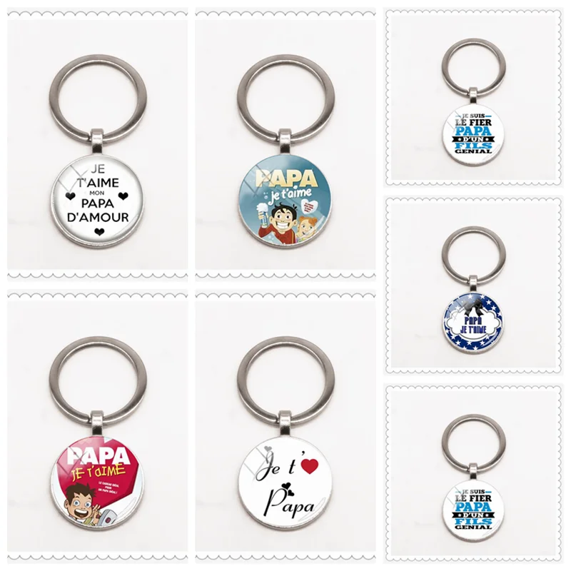 

2020 French alphabet Designje suis un papa genial pattern key chain