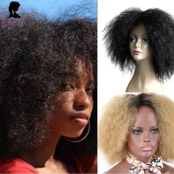 

LUPU 6.5 Inch Fashion Hair Fluffy Kinky Curly Wigs Heat Resistant Synthetic Cosplay Wig for Women African American