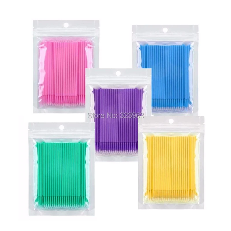 

500cs Disposable Micro Masacra Brush MicrBrush Makeup Brushes Eyelash Extension Cotton Swab Lash Removing Applicators 5 Colors