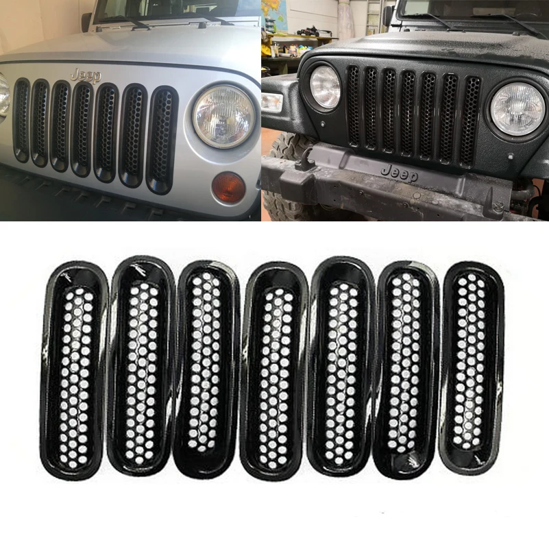 

7PCS Front Grille Cover Insert Mesh Grill For Jeep Wrangler TJ JK 2007- 2017 Matte Black Trim Cover Car Accessories