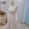 UMK Vintage Tassel Bohemia Wedding Dress Lace Flared Sleeves Unique Boho V Neck Backless Front Split Beach Bridal Gowns ► Photo 2/6