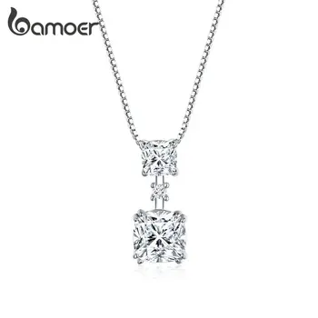 

bamoer Real 925 Sterling Silver Pendant Necklace Dazzling Luxury Necklace for Women Clear CZ Statement Fine Jewelry 45CM GAN138